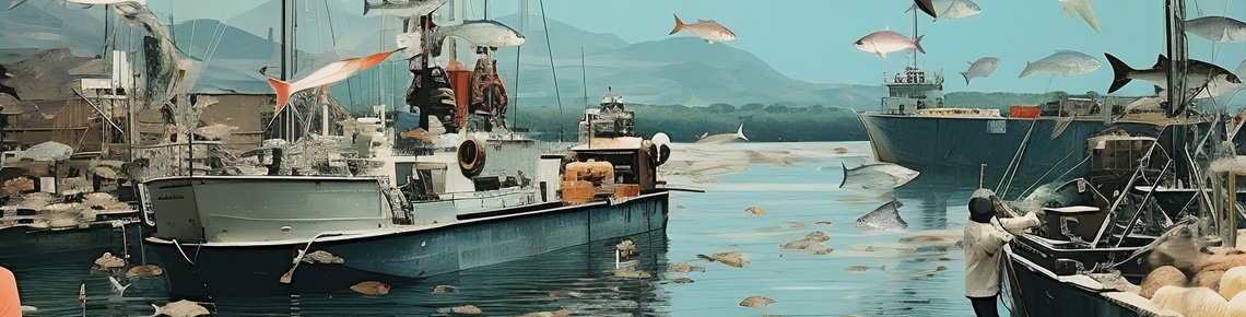 Bateau de pêche et poissons