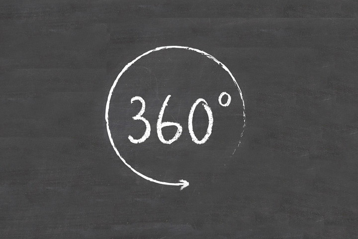360 degré écrit sur un tableau noir